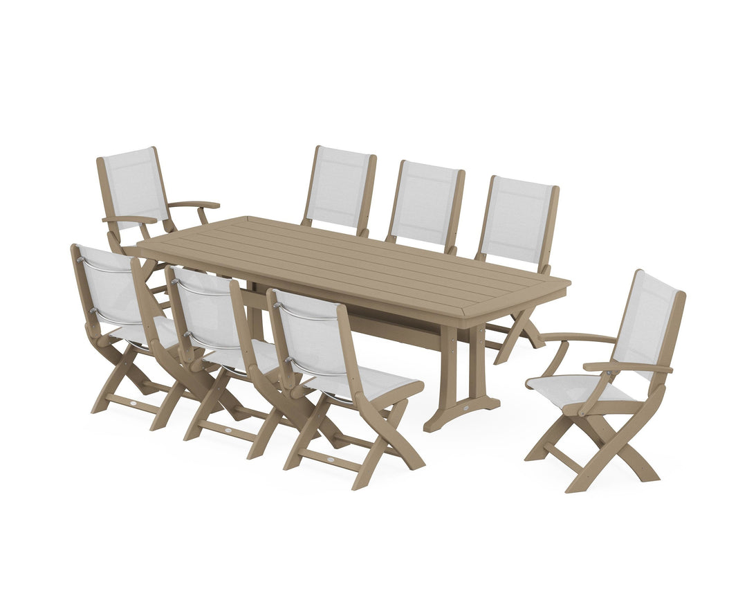 POLYWOOD® Coastal Folding 9-Piece Dining Set with Trestle Legs