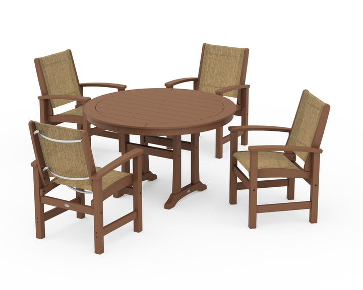 POLYWOOD® Coastal 5-Piece Round Dining Set with Trestle Legs