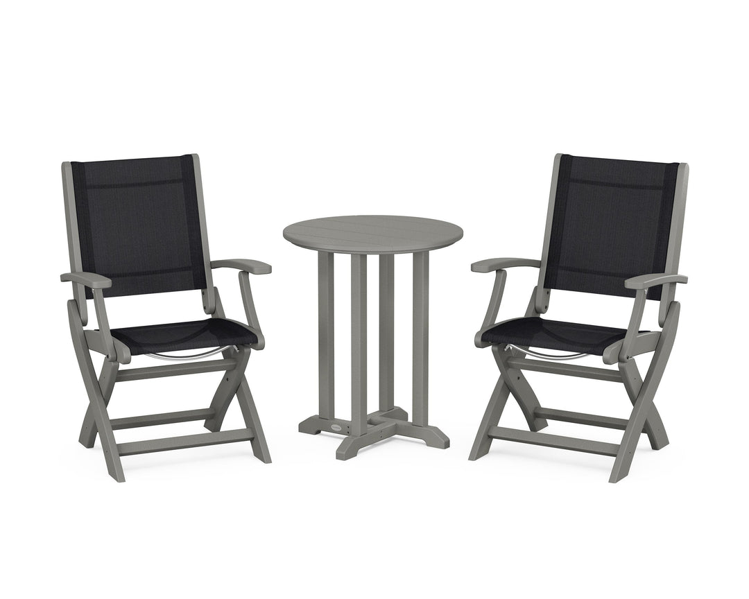 POLYWOOD® Coastal Folding 3-Piece Round Bistro Dining Set