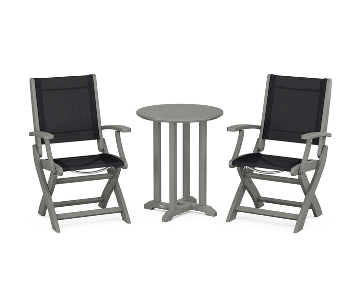 POLYWOOD® Coastal Folding 3-Piece Round Bistro Dining Set