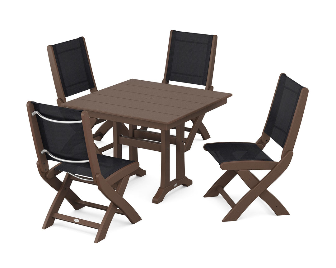 POLYWOOD® Coastal Folding Side Chair 5-Piece Farmhouse Dining Set With Trestle Legs