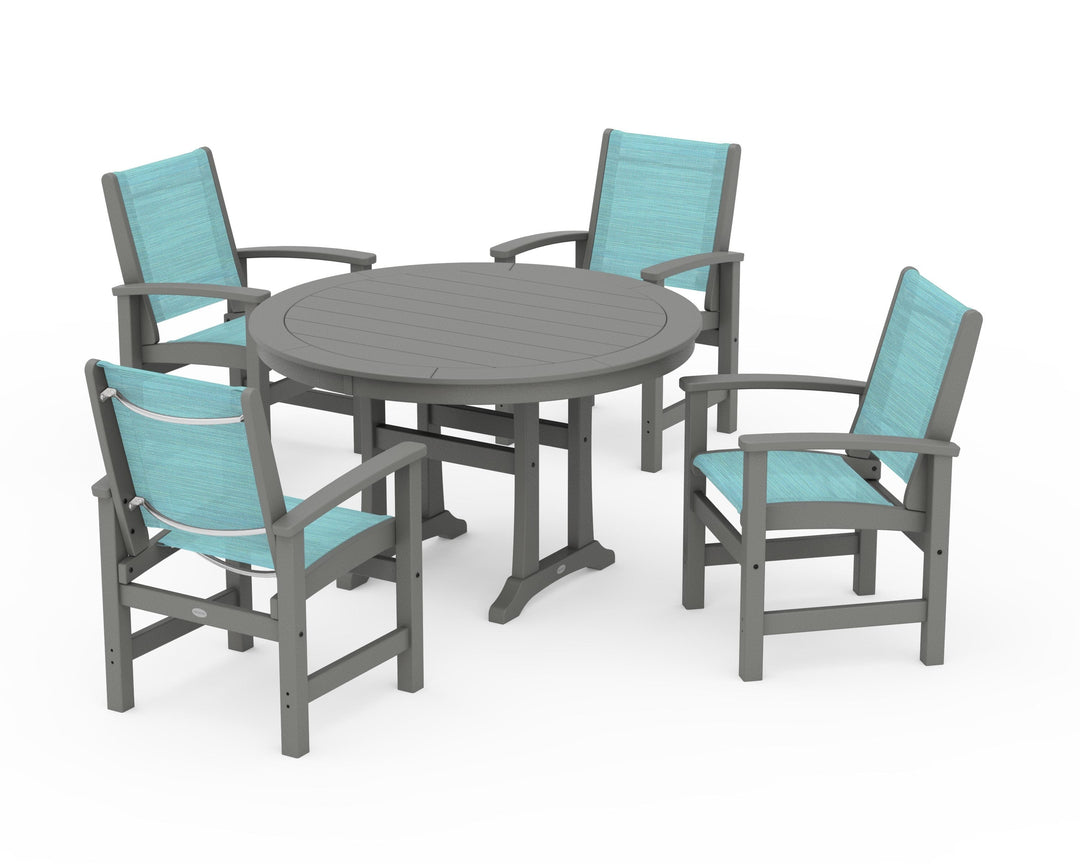 POLYWOOD® Coastal 5-Piece Round Dining Set with Trestle Legs