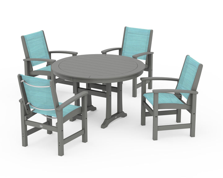 POLYWOOD® Coastal 5-Piece Round Dining Set with Trestle Legs