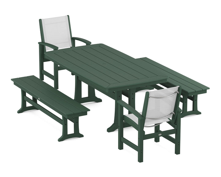POLYWOOD® Coastal 5-Piece Dining Set with Trestle Legs and Benches