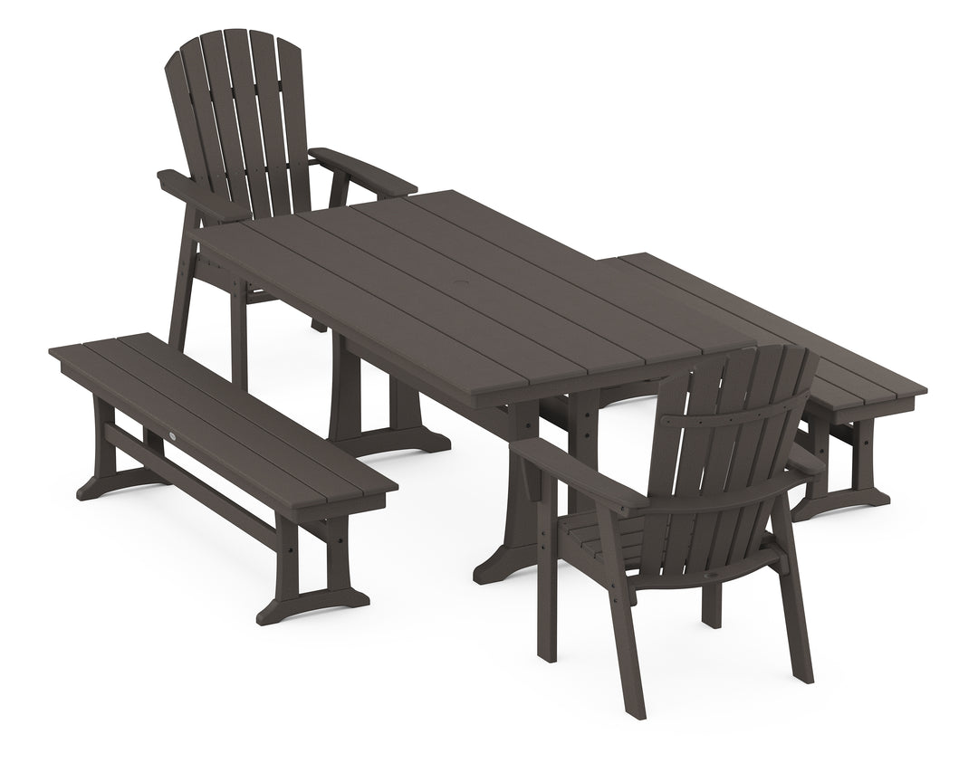POLYWOOD® Nautical Adirondack 5-Piece Farmhouse Dining Set With Trestle Legs