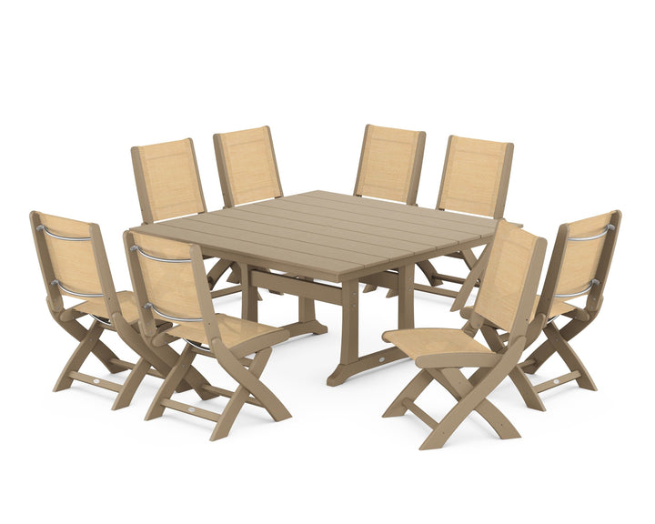 POLYWOOD® Coastal Folding Side Chair 9-Piece Farmhouse Dining Set