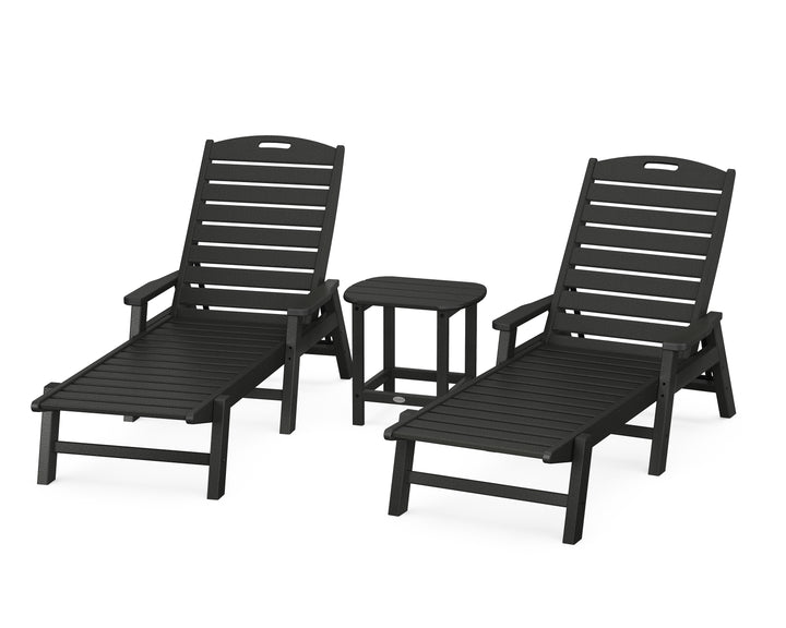 POLYWOOD® Nautical 3-Piece Chaise Lounge with Arms Set with South Beach 18" Side Table
