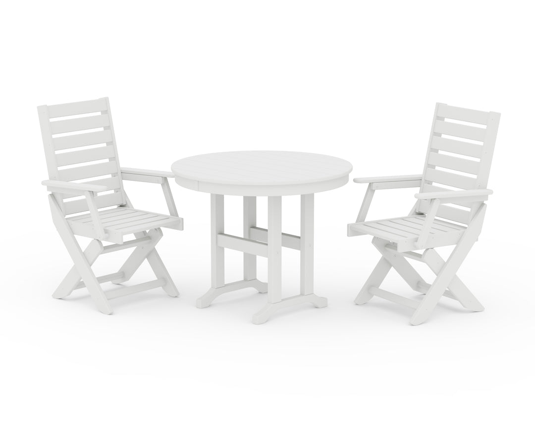 POLYWOOD® Captain Folding Chair 3-Piece Round Dining Set
