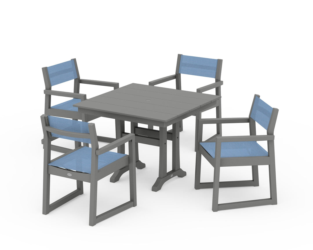 POLYWOOD® EDGE Sling 5-Piece Farmhouse Dining Set with Trestle Legs