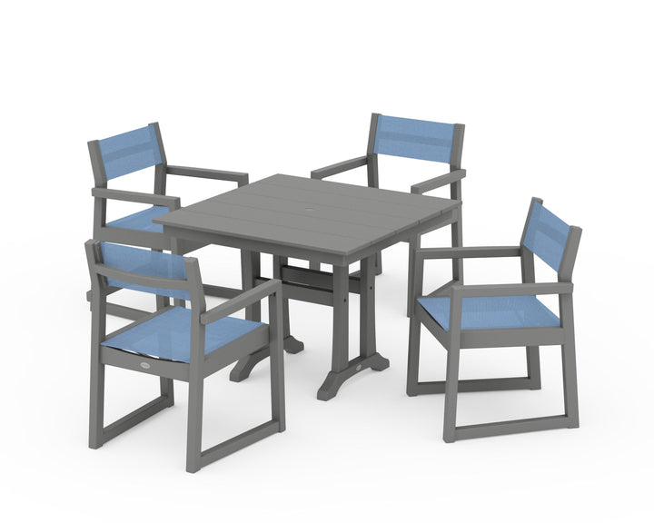 POLYWOOD® EDGE Sling 5-Piece Farmhouse Dining Set with Trestle Legs