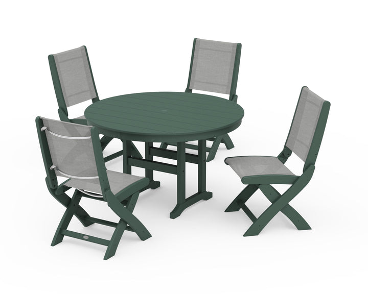 POLYWOOD® Coastal Folding Side Chair 5-Piece Round Dining Set