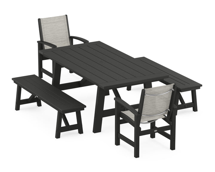 POLYWOOD® Coastal 5-Piece Rustic Farmhouse Dining Set With Benches