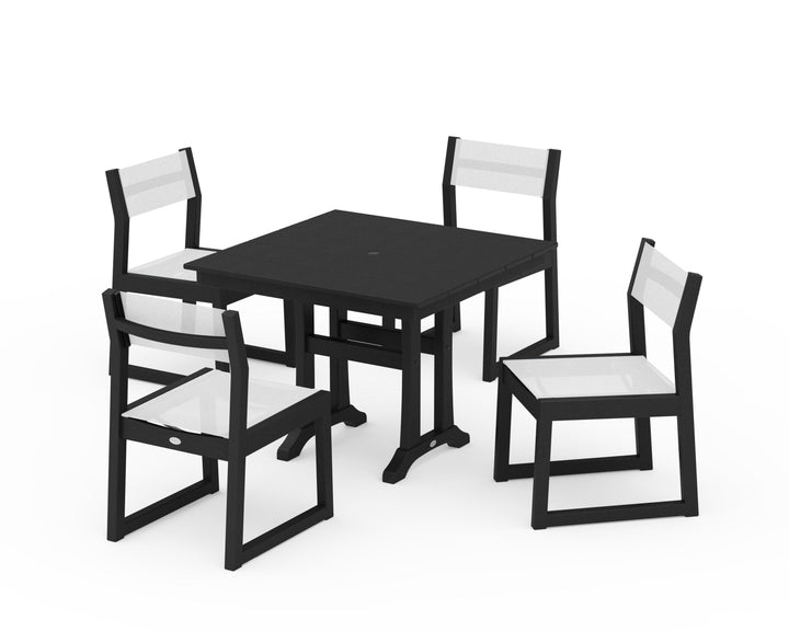 POLYWOOD® EDGE Sling 5-Piece Farmhouse Trestle Side Chair Dining Set