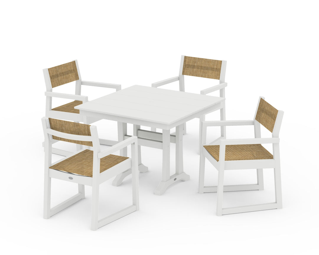POLYWOOD® EDGE Sling 5-Piece Farmhouse Dining Set with Trestle Legs