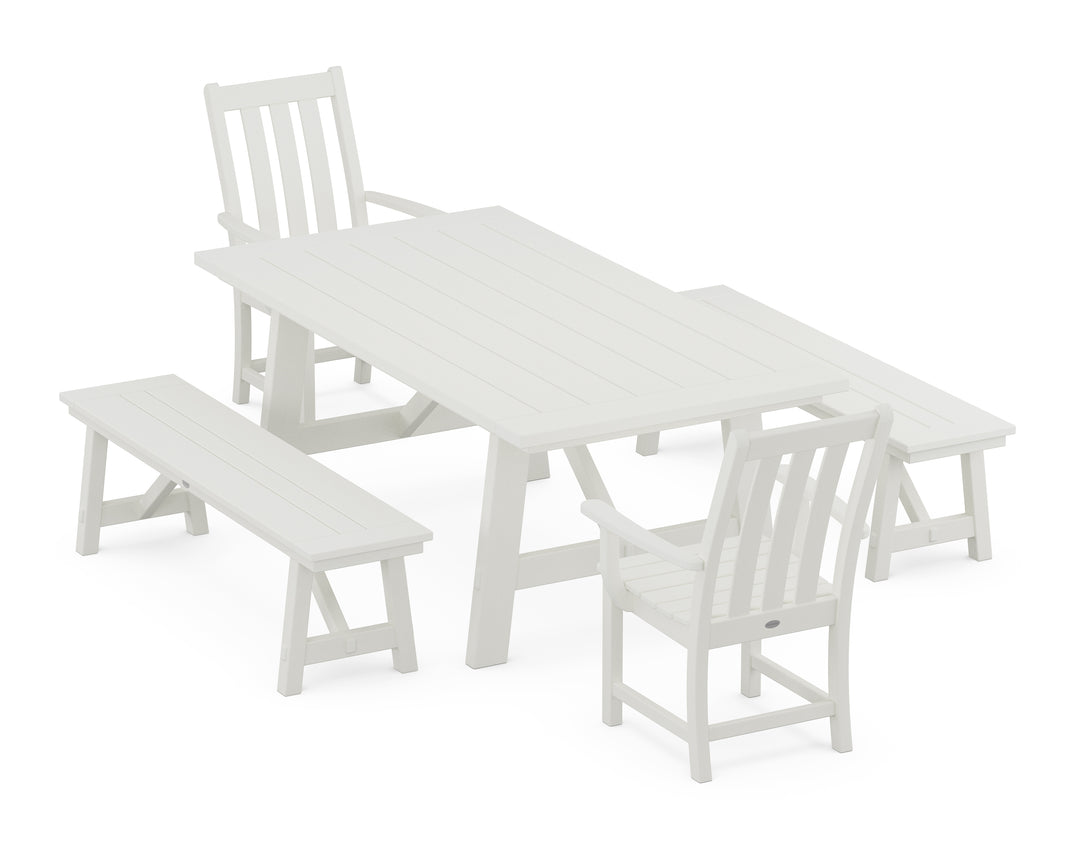 POLYWOOD® Vineyard 5-Piece Rustic Farmhouse Dining Set With Benches
