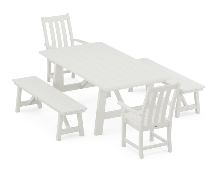 POLYWOOD® Vineyard 5-Piece Rustic Farmhouse Dining Set With Benches