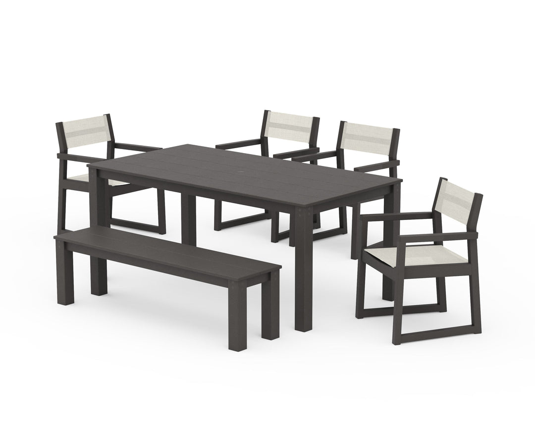 POLYWOOD® EDGE Sling Arm Chair 6-Piece Parsons Dining Set with Bench