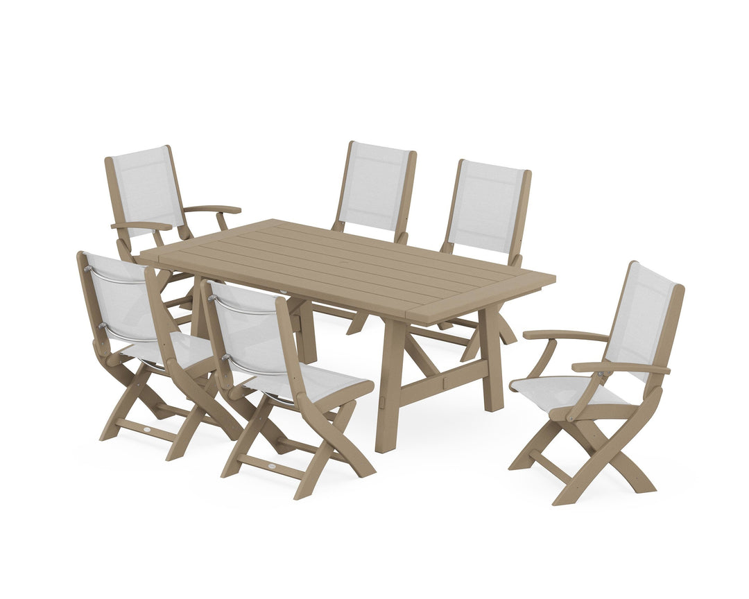 POLYWOOD® Coastal Folding Chair 7-Piece Rustic Farmhouse Dining Set