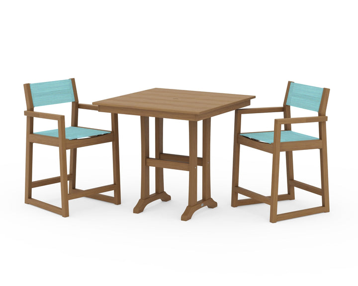 POLYWOOD® EDGE Sling Arm Chair 3-Piece Farmhouse Counter Set with Trestle Legs