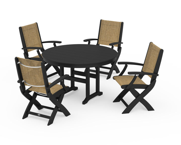 POLYWOOD® Coastal Folding Chair 5-Piece Round Dining Set