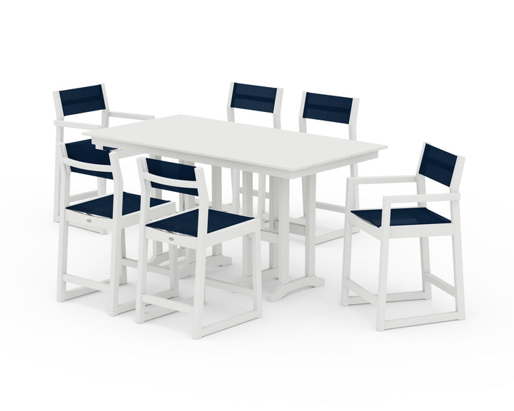 POLYWOOD® EDGE Sling 7-Piece Farmhouse Counter Set with Trestle Legs