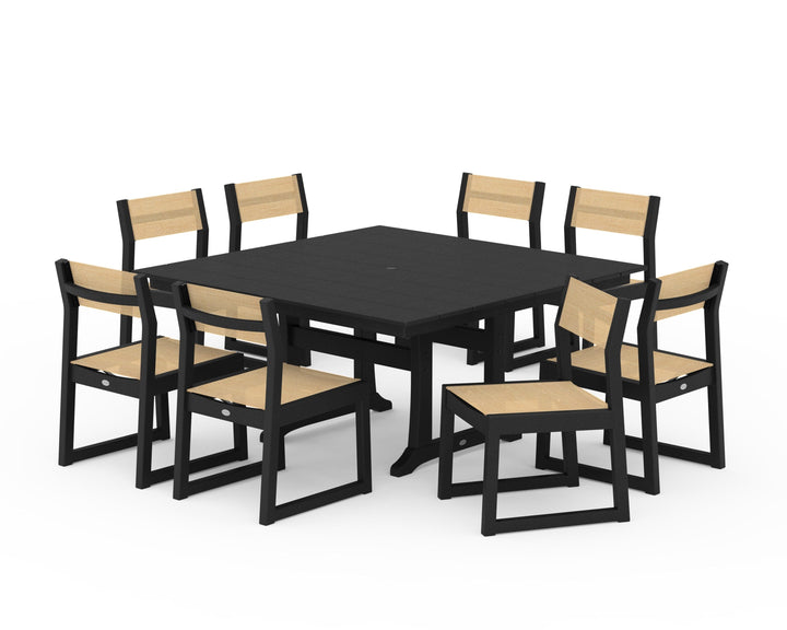 POLYWOOD® EDGE Sling Side Chair 9-Piece Farmhouse Trestle Dining Set