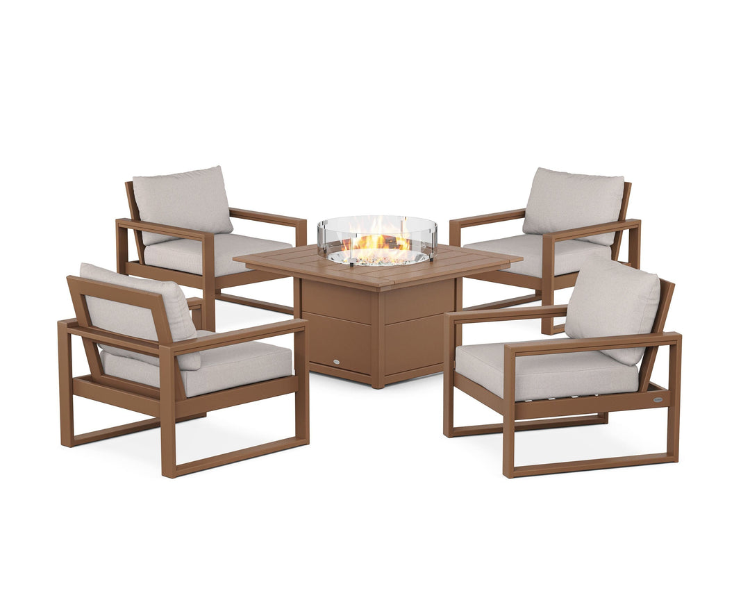 POLYWOOD® EDGE Sectional 5-Piece Deep Seating Set with Fire Pit Table