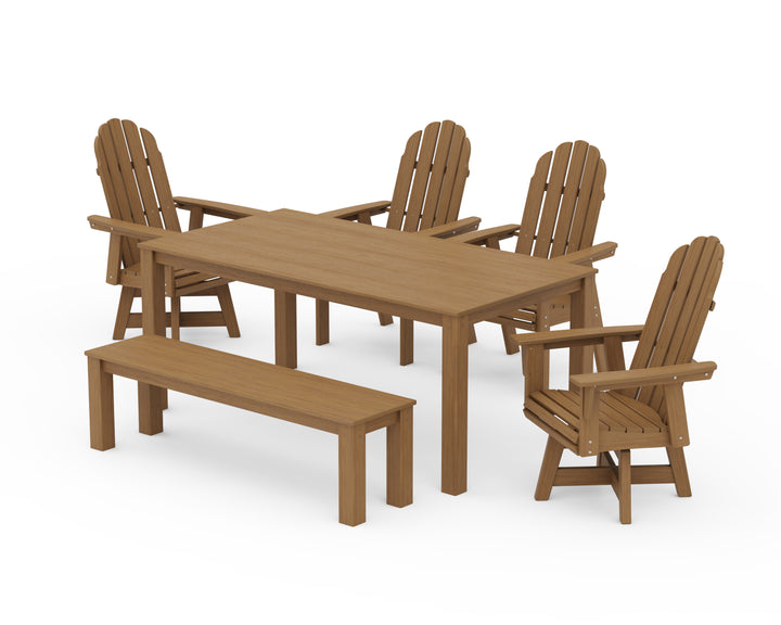 POLYWOOD® Vineyard Curveback Adirondack 6-Piece Parsons Swivel Dining Set with Bench