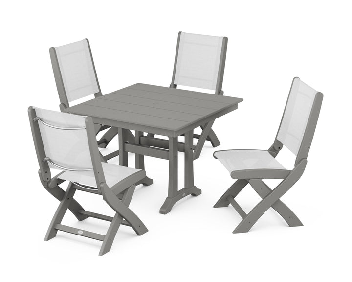 POLYWOOD® Coastal Folding Side Chair 5-Piece Farmhouse Dining Set With Trestle Legs