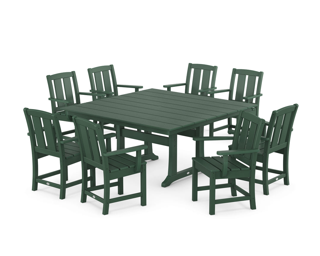 POLYWOOD® Mission 9-Piece Square Farmhouse Dining Set with Trestle Legs