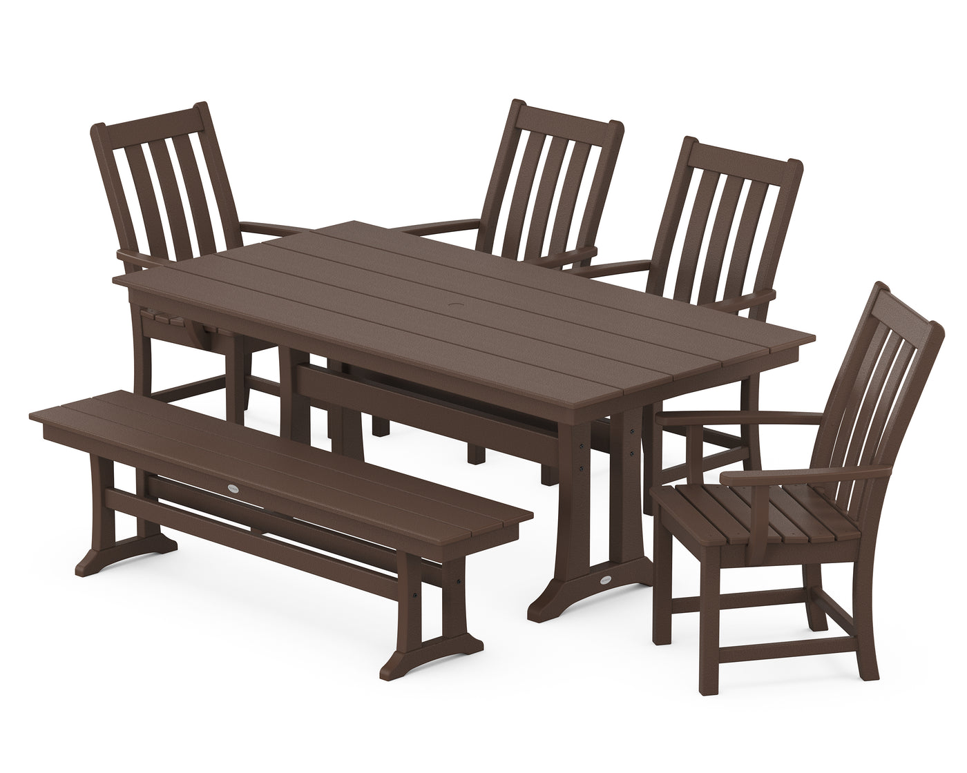 Vineyard 6-Piece Arm Chair Farmhouse Dining Set with Trestle Legs and Bench