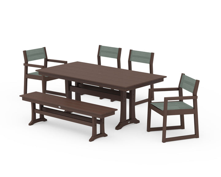POLYWOOD® EDGE Sling 6-Piece Farmhouse Dining Set With Trestle Legs