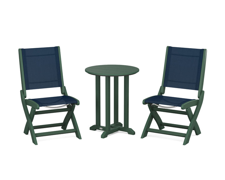 POLYWOOD® Coastal Folding Side Chair 3-Piece Round Bistro Dining Set