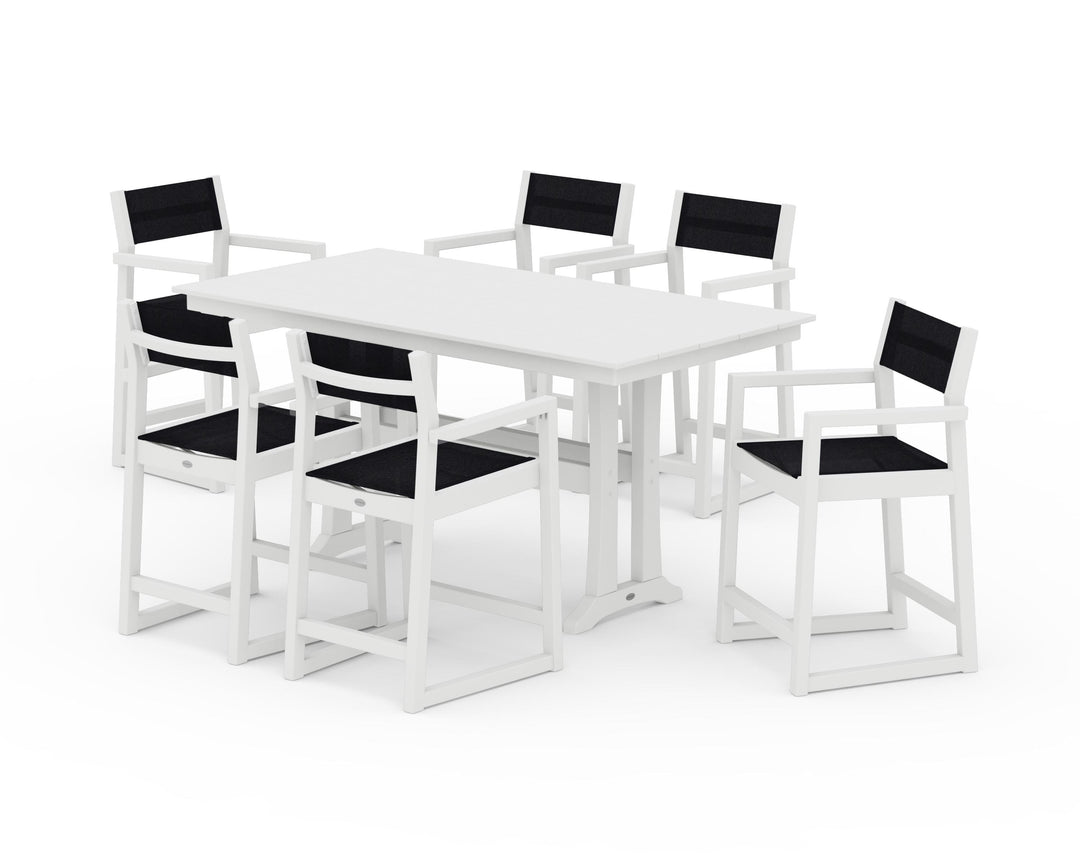 POLYWOOD® EDGE Sling Arm Chair 7-Piece Farmhouse Counter Set with Trestle Legs