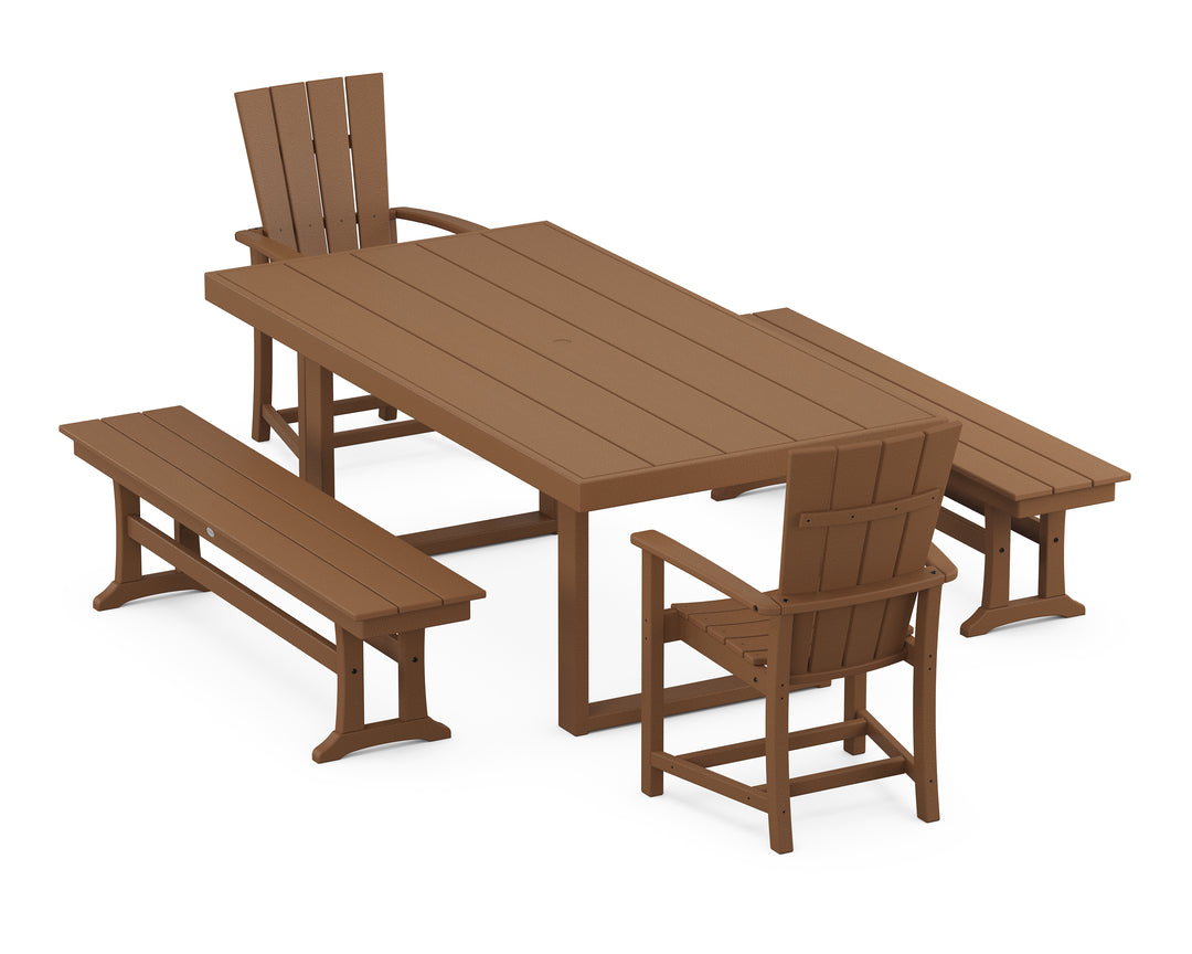 POLYWOOD® Quattro 5-Piece Dining Set with Benches