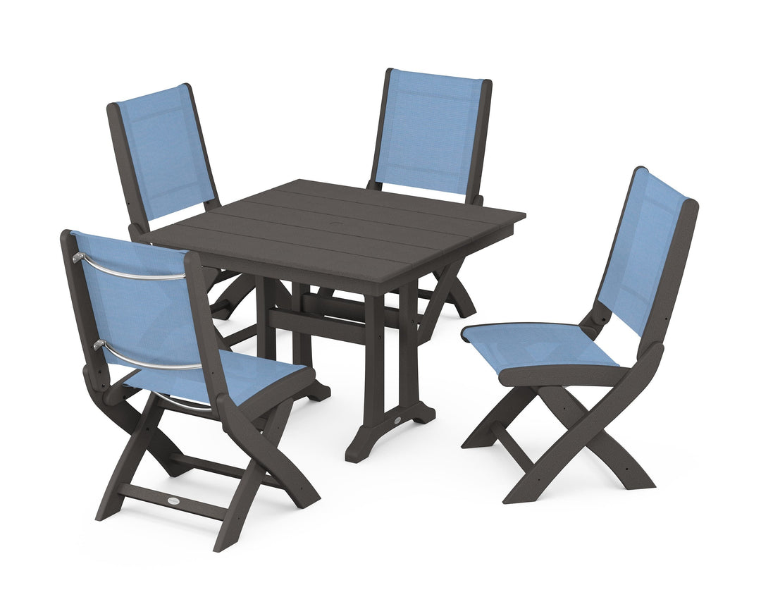POLYWOOD® Coastal Folding Side Chair 5-Piece Farmhouse Dining Set With Trestle Legs