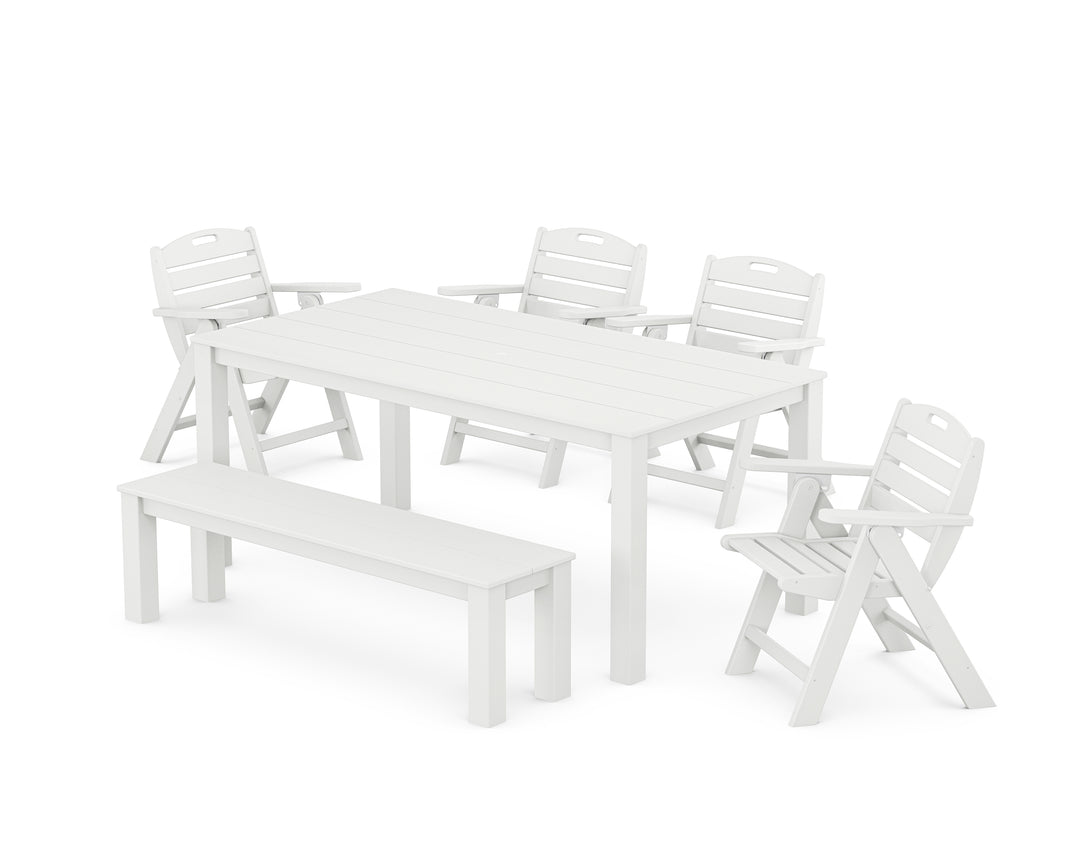 POLYWOOD® Nautical Folding Lowback Chair 6-Piece Parsons Dining Set with Bench