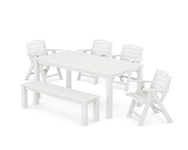 POLYWOOD® Nautical Folding Lowback Chair 6-Piece Parsons Dining Set with Bench