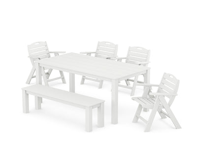 Nautical Folding Lowback Chair 6-Piece Parsons Dining Set with Bench