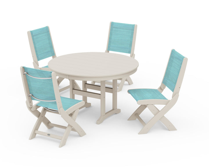 POLYWOOD® Coastal Folding Side Chair 5-Piece Round Dining Set