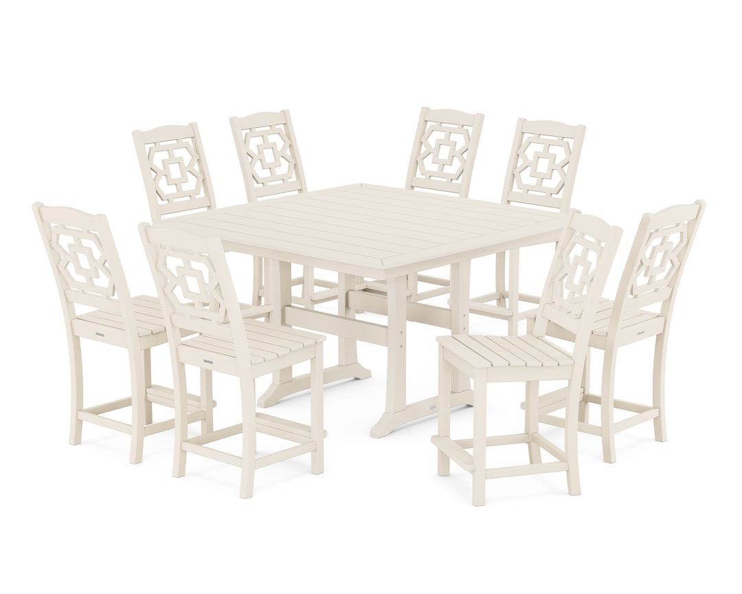 Martha Stewart by POLYWOOD® Chinoiserie 9-Piece Square Side Chair Counter Set with Trestle Legs