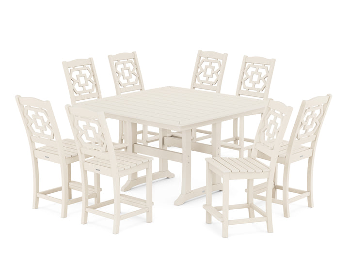 Martha Stewart by POLYWOOD® Chinoiserie 9-Piece Square Side Chair Counter Set with Trestle Legs