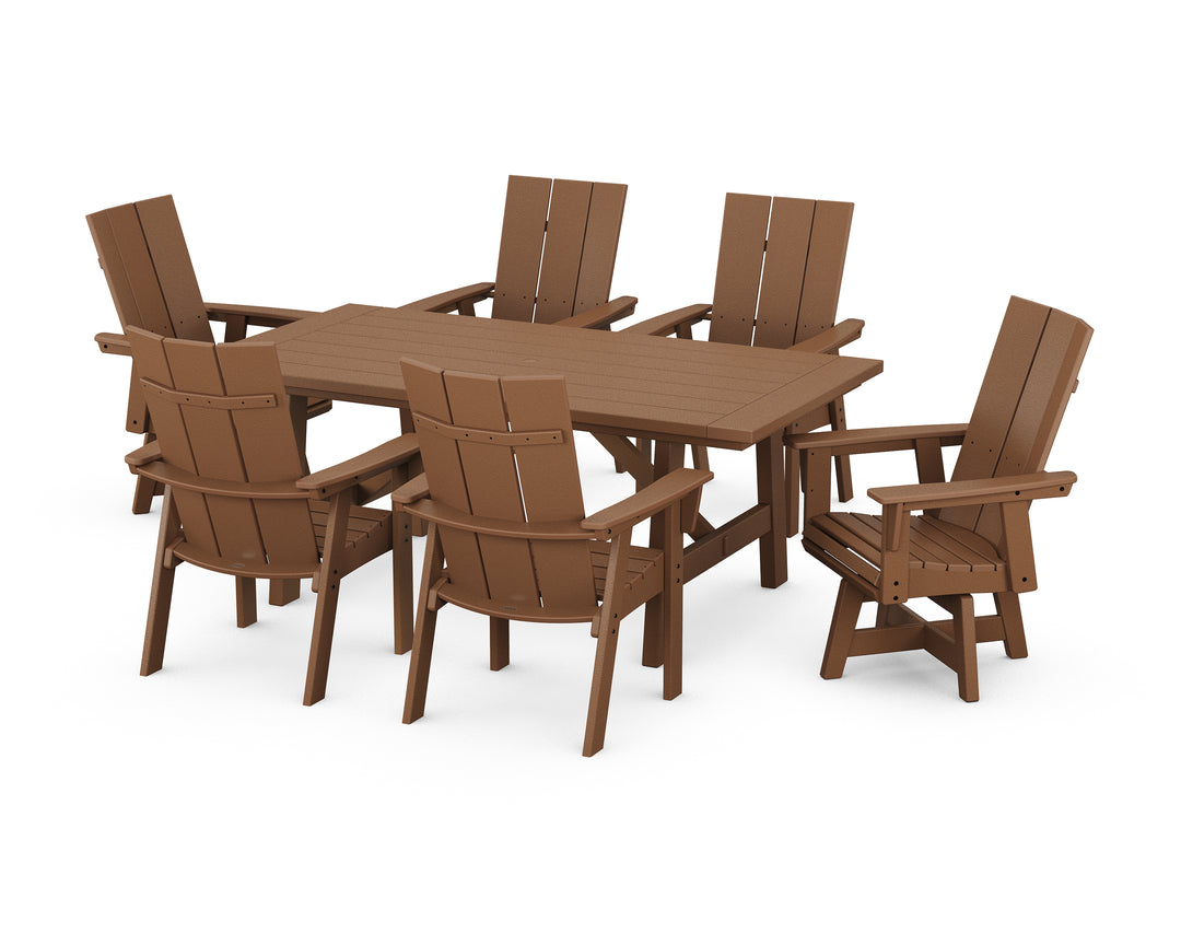 POLYWOOD® Modern Curveback Adirondack 7-Piece Rustic Farmhouse Swivel Dining Set