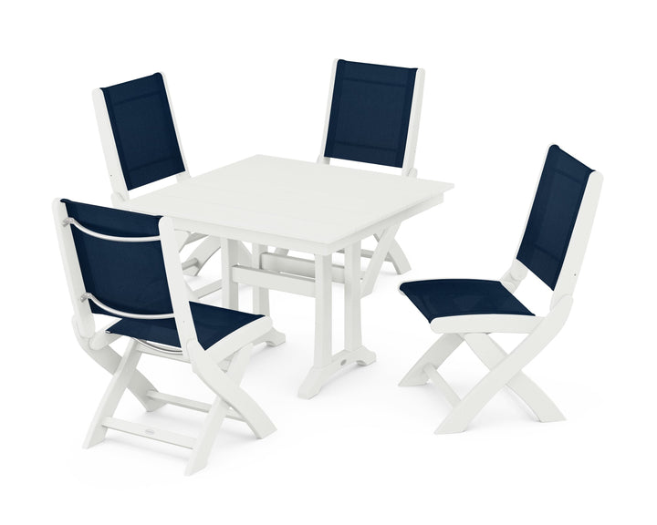 POLYWOOD® Coastal Folding Side Chair 5-Piece Farmhouse Dining Set With Trestle Legs