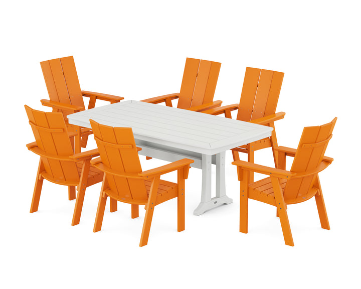 POLYWOOD® Modern Curveback Adirondack 7-Piece Dining Set with Trestle Legs