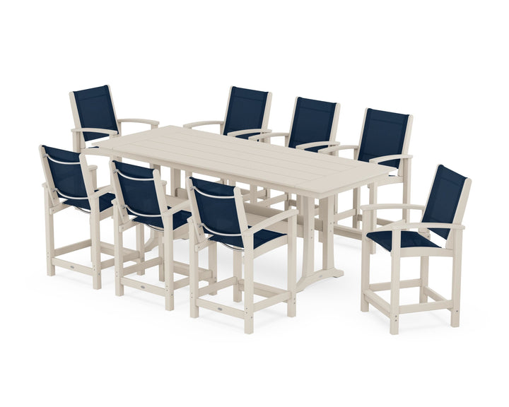 POLYWOOD® Coastal 9-Piece Farmhouse Counter Set with Trestle Legs