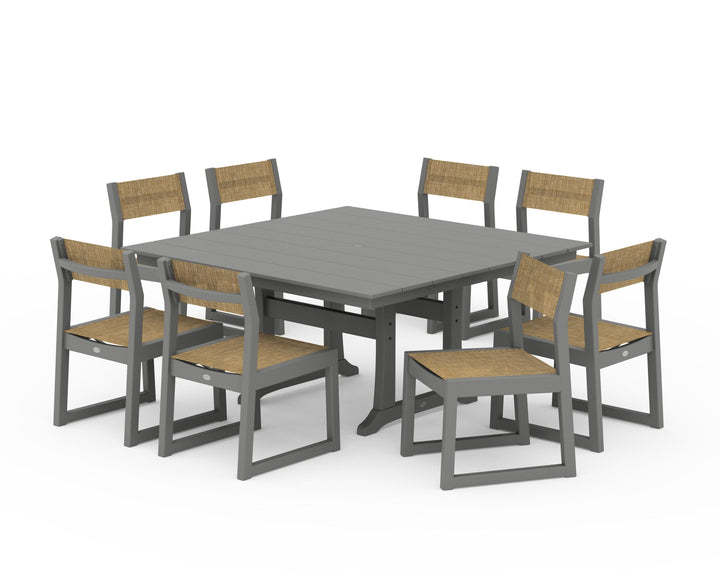 POLYWOOD® EDGE Sling Side Chair 9-Piece Farmhouse Trestle Dining Set