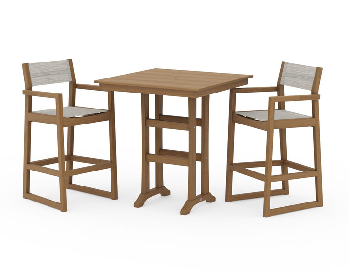 POLYWOOD® EDGE Sling Arm Chair 3-Piece Farmhouse Bar Set with Trestle Legs