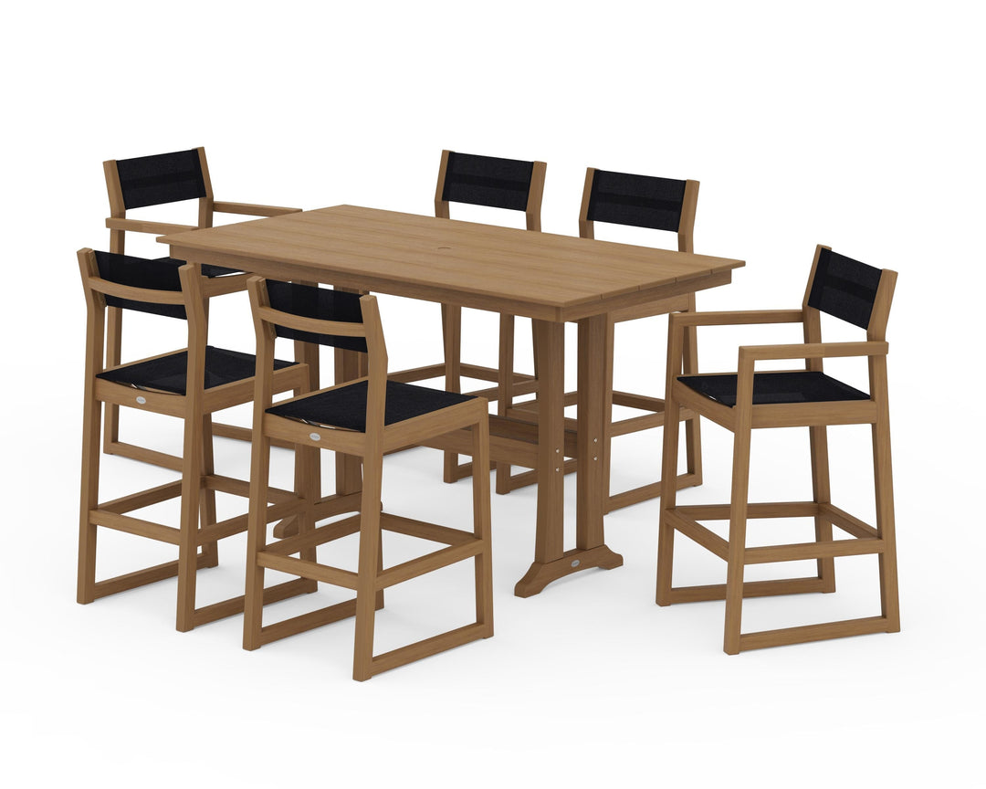 POLYWOOD® EDGE Sling 7-Piece Farmhouse Bar Set with Trestle Legs