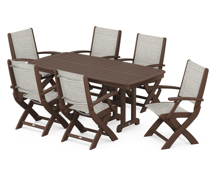 POLYWOOD® Coastal Folding Arm Chair 7-Piece Dining Set